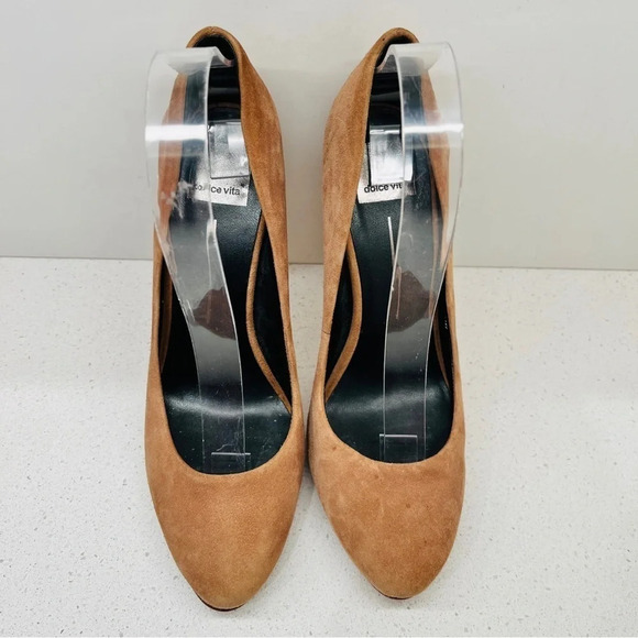 DV Dolce Vita Rosetta Pump Heels Shoes Taupe Tan Genuine Leather Suede Sz 8.5 - Picture 4 of 16